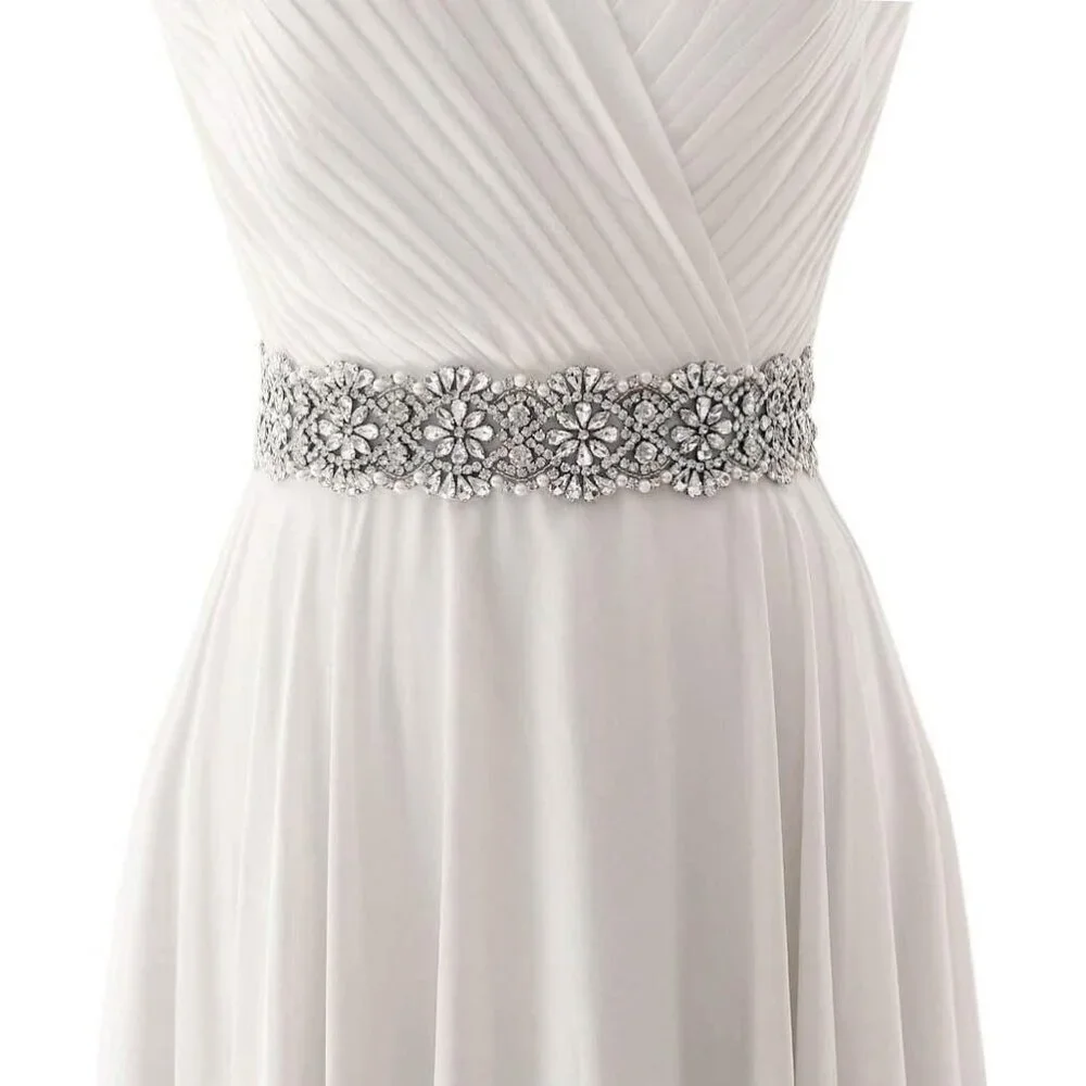 Bridal Sash Belt For Wedding Crystal Rhinestone Waist Cincher on Satin Adjust
